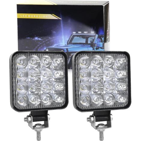 Lot de 2 projecteurs de travail LED carrés, mini lampe de travail LED 48 W 12 V/24 V (3,3 pouces), projecteurs de travail pour véhicules tout-terrain, camions, SUV, 4x4 et tracteurs, lampe antibrouill (1/5)