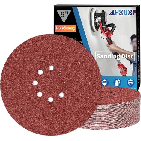Disques abrasifs 225 mm Papier abrasif 8 trous, revêtement abrasif antiadhésif (grain mixte 40/60/80/120/150/240 x5) pour ponceuse orbitale (30 pièces) (1/5)