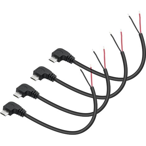 4 câbles d'alimentation Micro USB mâle à angle droit 90° en queue de cochon, 30 cm/11 pouces, 22AWG 5V/3A, pour réparation et bricolage d'équipements Micro USB (1/5)