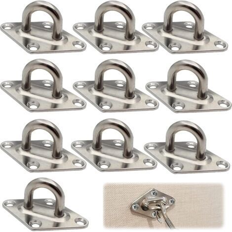 FENOPLASTICA10 Pack Stainless Steel Eye Plate Ceiling Hooks Eye Plate Bracket Stainless Steel Eye Plate Bracket for Load Fixing in Trailers, Trucks, Boats, Cars (1/5)