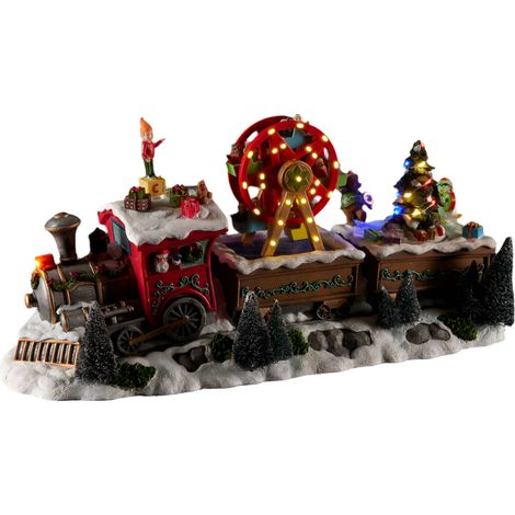 Scena animata "Treno con lunapark" decorazione natalizia con led multicolor, da 23 cm (1/3)
