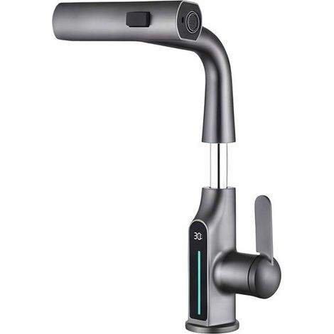 Robinet de lavabo - AVIZAR - Lavabo extensible avec affichage température LED - Tête orientable extensible - Finition métal noir (1/4)