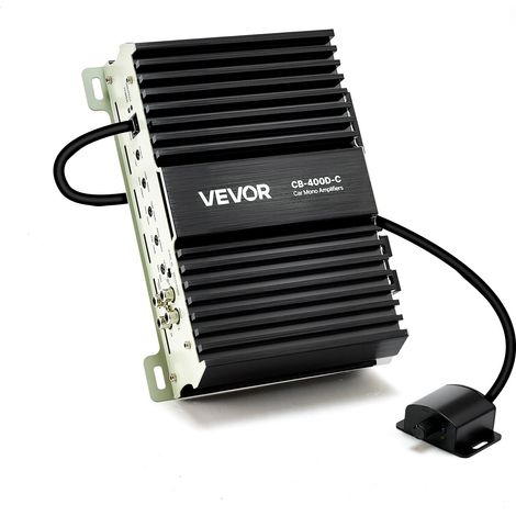 Ampli Voiture Monobloc, Amplificateur Audio Auto 1 Canal, Classe D, 400 W RMS Max, Stable sous 1/2/4 ohms, avec Télécommande pour Niveau du Subwoofer, Filtre Passe-bas, Amplification des Basses (1/5)