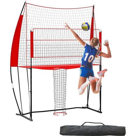 Rete da pallavolo, altezza regolabile, attrezzatura di allenamento portatile, rosso e nero (1/2)