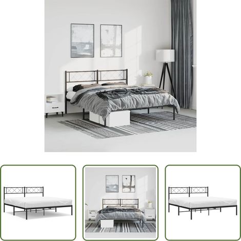 vidaXL Lit métallique - Cadre de lit métal sans matelas avec tête de lit noir 135x190cm (1/5)