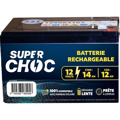 Batterie rechargeable 12V 14Ah – Décharge lente pour clôture électrique – Compatible panneaux solaires – Insensible à l'humidité – Ukal