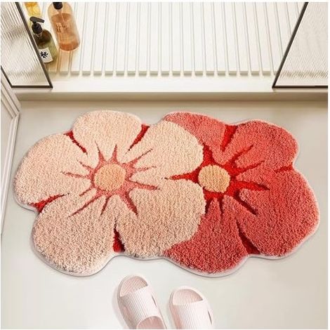 Bath Mat, Cute Flower Bathroom Mat with Thickening Soft Absorbent, Quick Drying, Non-Slip Bathtub Floor Mat for Bedroom Shower (1/4)