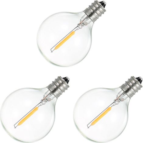 Lot de 3 ampoules de rechange AC220-230 V 1 W G40 à culot à vis E12 en verre pour guirlande lumineuse, décoration intérieure ou extérieure, blanc chaud (1/5)