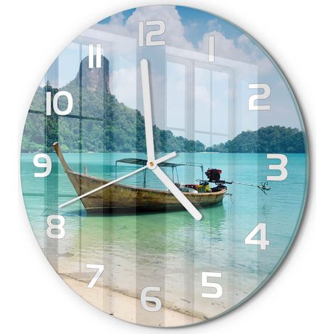 Horloge Murale Ronde Quartz Verre Trempé Design Moderne Salon Chambre Bureau Łódź fi 30 cm (1/5)