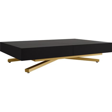 Mesa de centro convertible Oswego 178, Negro, 27x80x120cm, Diámetro: 0, Aglomerado laminado, Angular