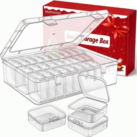 Set aus 31 kleinen rechteckigen, durchsichtigen Aufbewahrungsboxen aus Kunststoff mit Klappdeckeln zur Herstellung von Armbändern, Schmuck, Bastelarbeiten und Nagelkunst. (1/5)