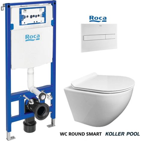 Bâti-support ROCA Duplo pack réservoir encastrable et plaque PL7 Blanc Mat avec WC suspendu ROUND SMART Blanc abattant fin par KP (1/5)