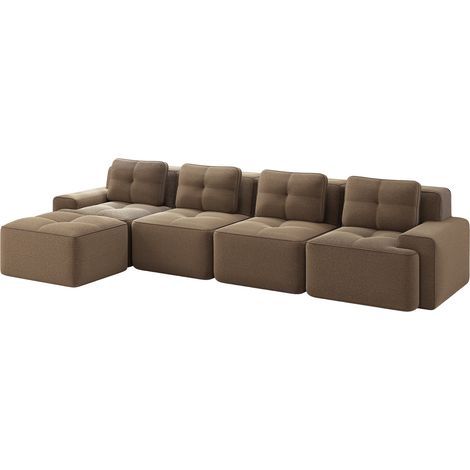 Divano modulare a L 4 posti con chaise longue in velluto a coste marrone, HOMVRA (1/5)