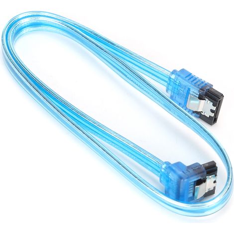 Câble SATA 3.0 SolidState Transparent Bleu pour port série, transmission de données sur PC (1 droit, 1 coudé)