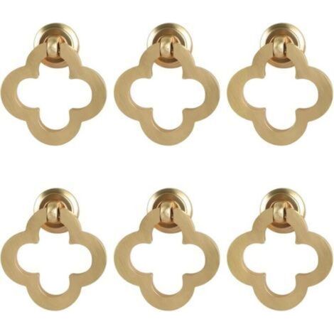 [6 pièces boutons d'armoire à fleurs dorées, anneau d'armoire en laiton brossé en alliage de zinc, boutons de commode, quincaillerie de meubles pour armoires de cuisine, tiroirs, portes de placard, f,