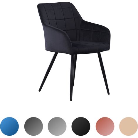 Chaise de salle à manger en velours Camden LUX simple avec accoudoirs - Chaise rembourrée avec pieds en métal pour salle à manger, cuisine - Noir (1/5)
