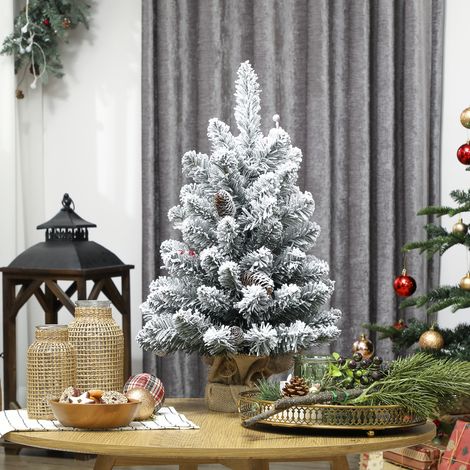 Vert - Petit sapin de Noël de 60 cm de haut, mini sapin de Noël avec 72 branches épaisses, décoration de Noël ignifuge avec base en tissu