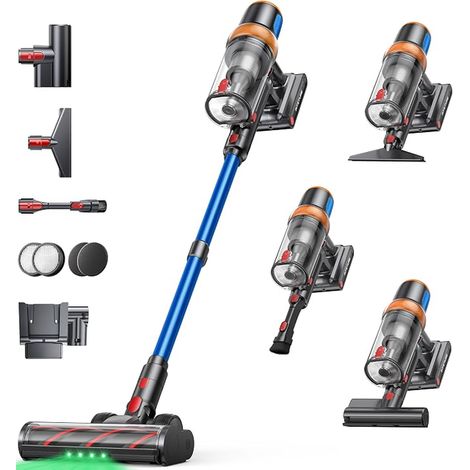 Aspirateur sans fil, 600 W 50 kPa, aspirateur balai avec écran tactile, jusqu'à 65 minutes d'autonomie, aspirateur puissant sans fil avec support mural rechargeable, aspirateur léger pour parquet (1/4)