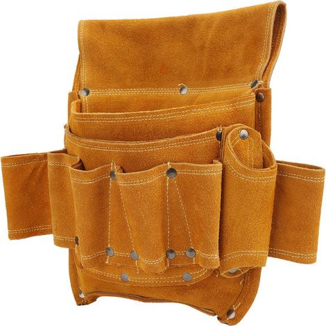 Sacoche porte-outils multifonctionnelle en cuir de vachette jaune pour électricien, idéale pour ranger les outils de quincaillerie. (1/5)