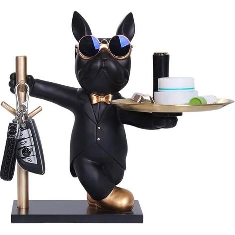Objet décoratif - Plateau Clé Entrée Bouledogue - Résine - Noir - Design Contemporain (1/4)