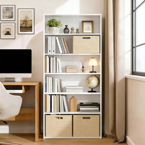 Étagère avec 6 Niveaux, Bibliothèque, pour Bureau à Domicile, Chambre, Salon, Bureau, Blanc (1/5)