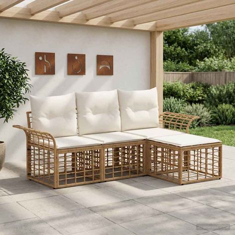 vidaXL  Outdoor Sofa Set  4 pcs Natural and Cream White Poly Rattan
