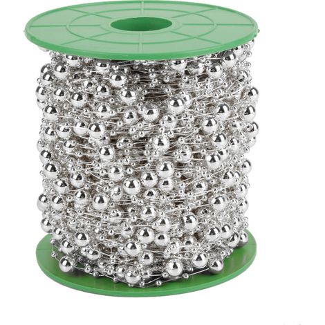 Guirlande de perles nacrées électroplaquées 60m/rouleau, fil de bricolage mariage, perles 3mm+8mm argentées pour décoration (1/5)