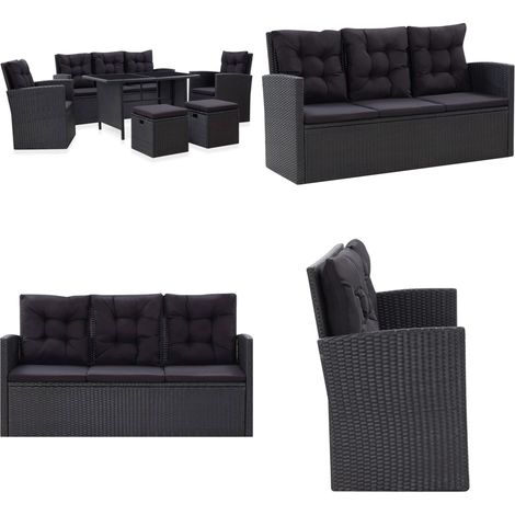6-tlg. Garten-Lounge-Set mit Kissen Poly Rattan Schwarz - Outdoor Möbel - Garten Lounge Set - Rattan Gartenmöbel - Balkonmöbel - Esstisch - Home & Living (1/5)