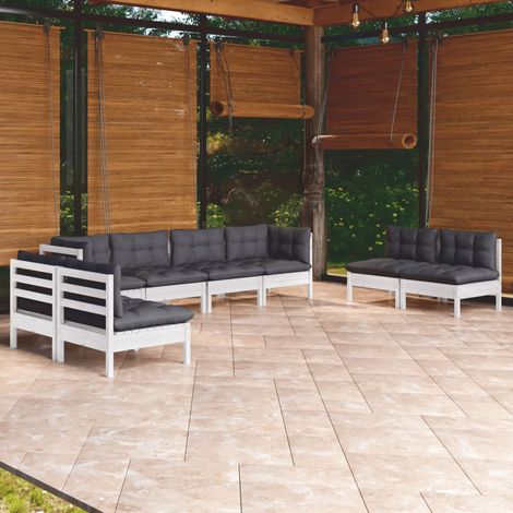 Salon de jardin 8 pcs Ensemble Table et Chaise de Jardin - avec coussins Bois de pin massif BV786125 - BonneVie (1/5)