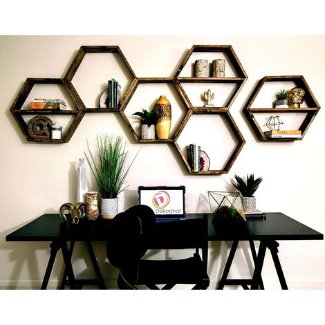 Étagère Murale Moderne (6 pièces) Couleur Noyer 40 x 37 x 10 cm Bois Massif, Montage Mural Rangement pour la Maison et Le Bureau (1/5)