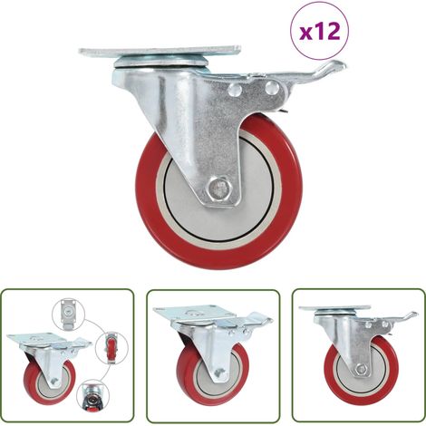 The Living Store Roulettes pivotantes 12 pcs 100 mm - Roulettes Pivotantes - Roulettes De Meuble - Roulettes Avec Frein - Roues Industrielles - Chariots Mobiles (1/5)
