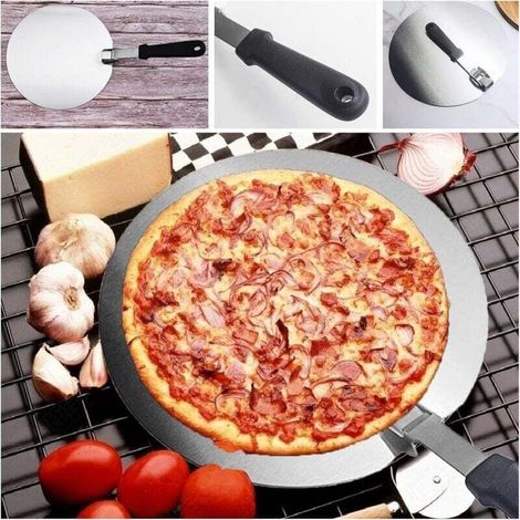 Spatule à pizza ronde en métal de 30 cm avec manche pliable, adaptée au four, au gril ou à la cuisson au four, parfaite pour la préparation de pizzas et de pains maison. (1/3)