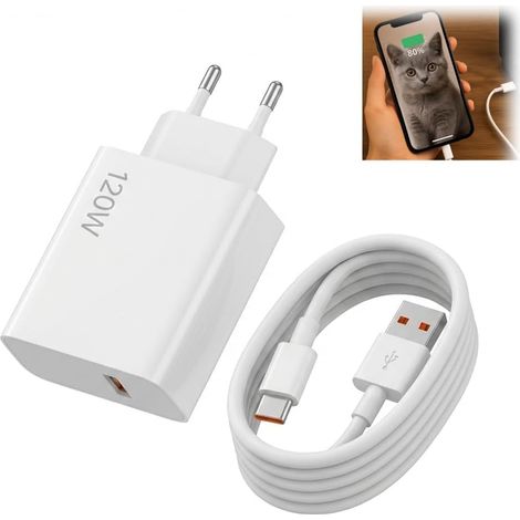 Chargeur Rapide 120 W pour Xiaomi avec câble USB C de 1.5 m. Adaptateur 120 W pour Xiaomi Redmi Note 14 Pro, 15T, 15, 14, Poco X7 Pro, F7 Ultra. Disponible également pour d'autres Marques (1/5)