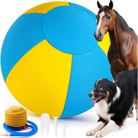 Jouet Balle Gonflable pour Chien – Jouet d'Extérieur Résistant et Autonome pour Dressage, Jeu de Berger et Mastication – Jaune et Bleu