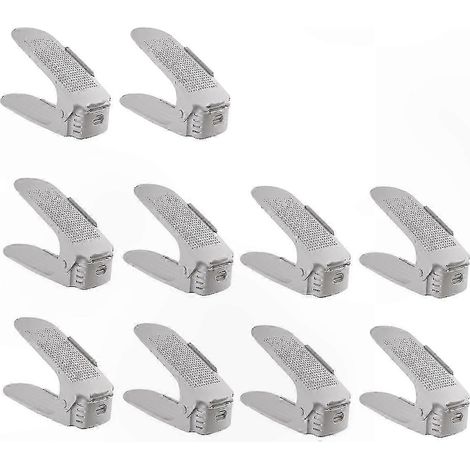 Set mit 10 stapelbaren Schuhregalen, zweistöckiger, platzsparender Organizer, grau (1/5)