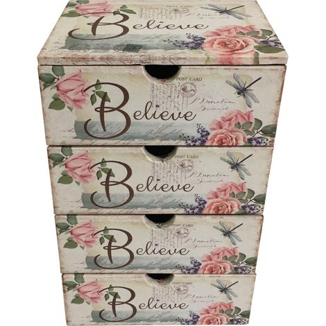 Rebecca Mobili Cassettiera Portagioie Porta Gioielli con 4 Cassetti in Legno Bianco Rosa Donna (1/5)