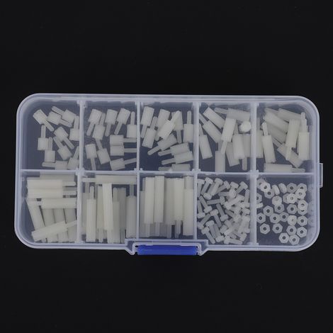 140-teilige Schachtel mit M2-Nylon-Rundkopf-Kreuzschlitzschrauben, Sechskantmuttern, Außengewinde, Innengewinde, Distanzstück-Sortiment (weiß) (1/5)