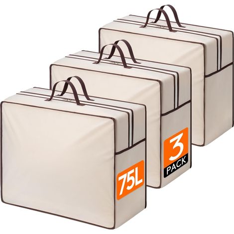 Sacs de Rangement avec Fermeture éclair pour Couettes, Housse Rangement Vetement, Rangement sous Lit, Sac Demenagement pour Vêtements,75 L, Lot de 3