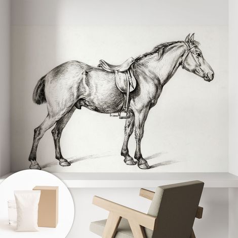 Papier peint intissé décoratif avec motifs pour salon et chambre a motif - Colle incluse gratuite Esquisse de cheval 104x70 cm (1/5)