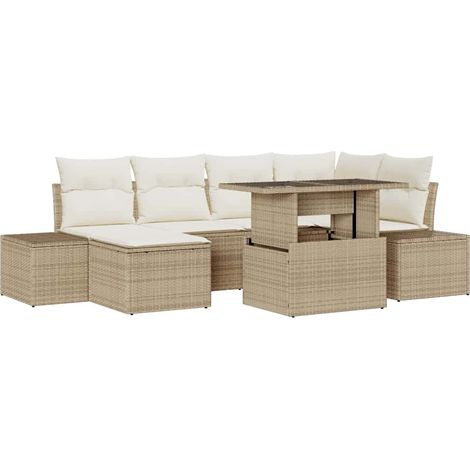 Maison Exclusive - Set Divano da Giardino 7 pcs Beige Poly Rattan