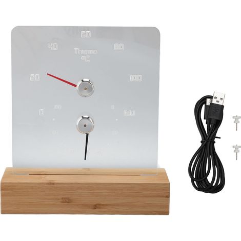 Thermomètre-hygromètre 2 en 1 pour sauna avec base en bois, montage mural, hygrothermographe autoportant pour la mesure de la température et de l'humidité, pointeur LED RVB, degrés Celsius 0℃-120℃ (1/5)