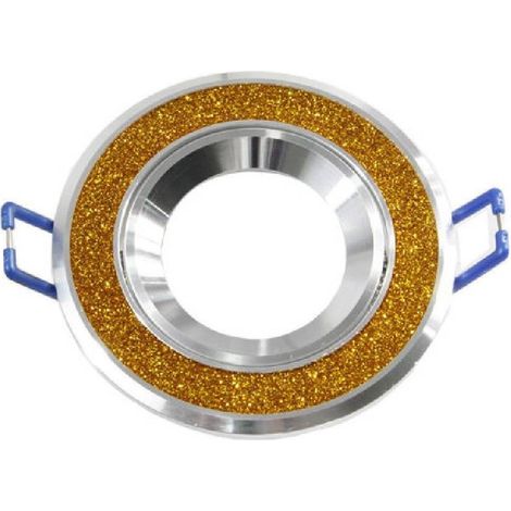 TrAdE Shop Traesio - Porta Faretto Incasso Orientabile Acciaio Supporto Rotondo Decorato Glitter P8 - Oro (1/2)