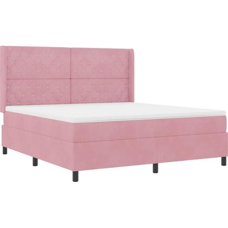 Box Spring Bed with Headboard Pink 180 x 200 cm Velvet vidaXL (1/5)
