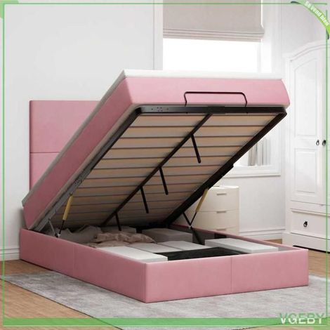 Cadre de lit ottoman - 3313396 - velours rose - rangement hydraulique - matelas 120x200 (1/5)