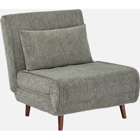 Sillón cama convertible de chenilla con patas de madera