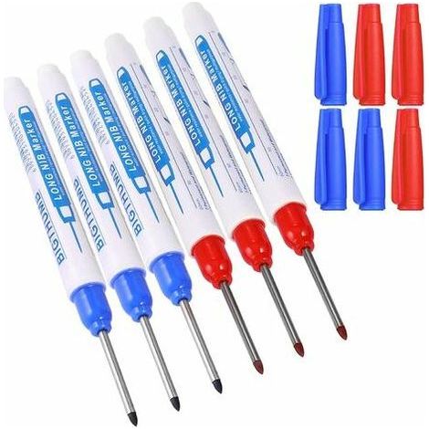 6pcs Marqueurs Trou Profond, Marqueur Charpentier, Stylo Marqueur Indélébile à Pointe Fine de 30 mm, Feutre Permanent pour des Marquages à des Endroits Difficiles d'Accès (Bleu Rouge) (1/5)