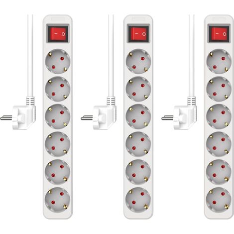 Lot de 3 multiprises 6 Prises avec Interrupteur et câble de 1,5 m Sécurité Enfant Prise Schuko Max. 3680 W Blanc (1/5)