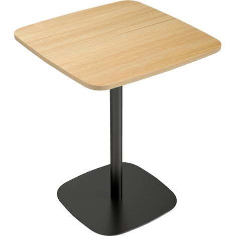 Petite table à manger carrée de 60 cm de côté, plateau en MDF, piètement en acier, idéale pour le salon, la salle à manger ou la cuisine. Finition bois naturel et noir. (1/5)