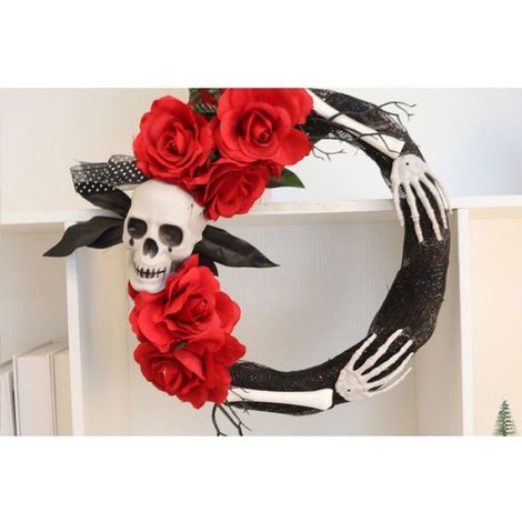 Pendentif Halloween - Décoration Cercle Rotin - Roses Noires et Dorées - 1 Pièce (1/5)