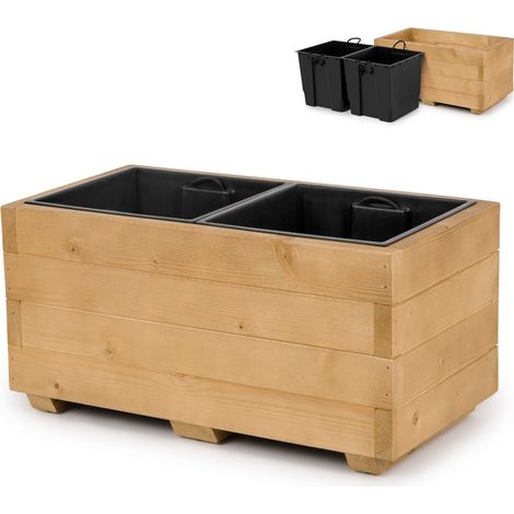 Vaso da fiori in legno con due inserti removibili, fioriera impregnata per balcone, giardino o terrazzo, 62 x 33 x 32 cm - colore rovere (1/5)
